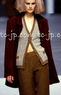 CHANEL 97A Vintage Olive Brown Wool Leather Trim Tweed Jacket 40 42 シャネル オリーブ ブラウン ウール レザー トリム ツイード ジャケット 即発