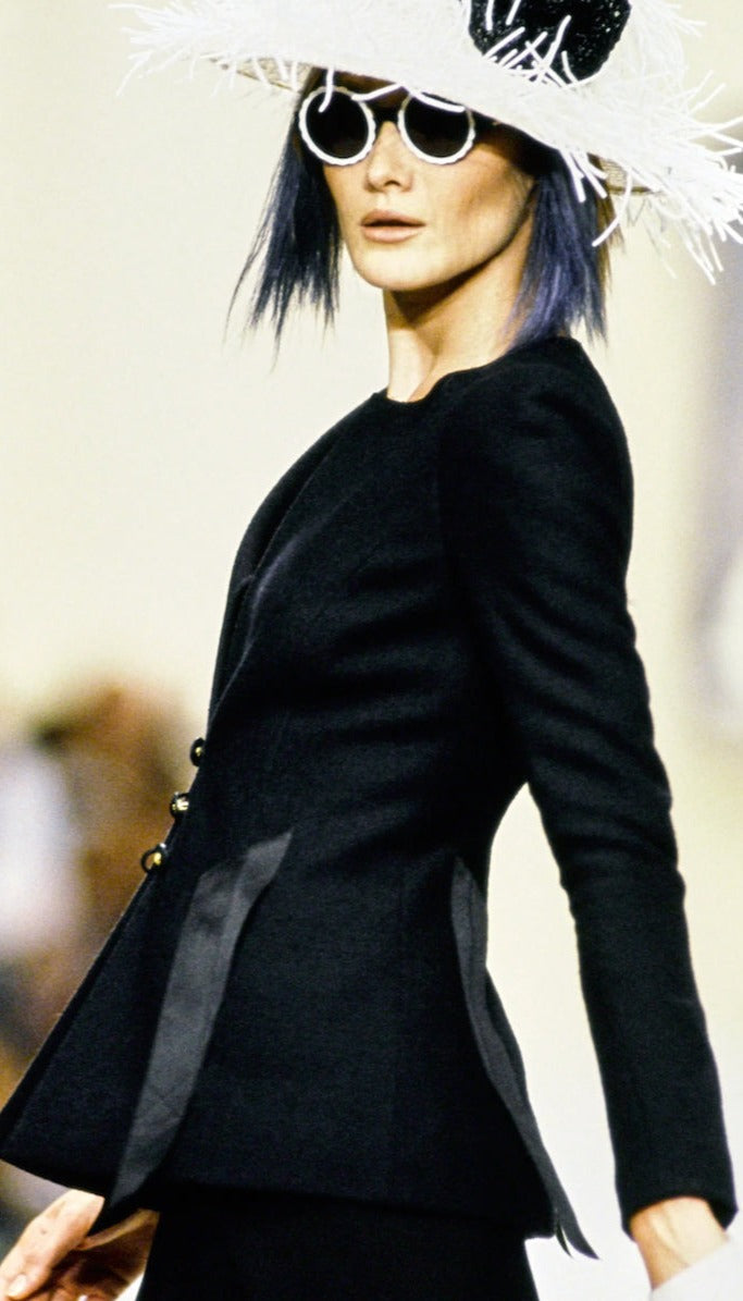 CHANEL 94S Vintage Navy Black Wool Cotton Supermodel Jacket 38 シャネル ヴィンテージ ネイビー ブラック ウール コットン スーパーモデル ジャケット 即発