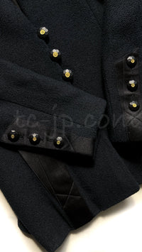 CHANEL 94S Vintage Navy Black Wool Cotton Supermodel Jacket 38 シャネル ヴィンテージ ネイビー ブラック ウール コットン スーパーモデル ジャケット 即発