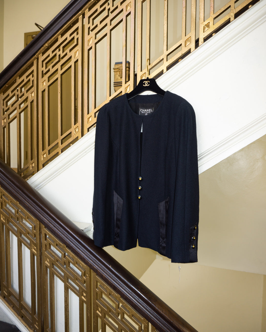 CHANEL 94S Vintage Navy Black Wool Cotton Supermodel Jacket 38 シャネル ヴィンテージ ネイビー ブラック ウール コットン スーパーモデル ジャケット 即発