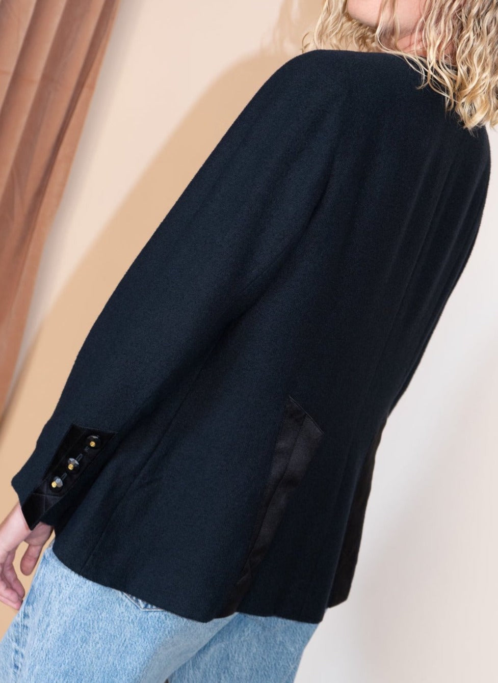 CHANEL 94S Vintage Navy Black Wool Cotton Supermodel Jacket 38 シャネル ヴィンテージ ネイビー ブラック ウール コットン スーパーモデル ジャケット 即発