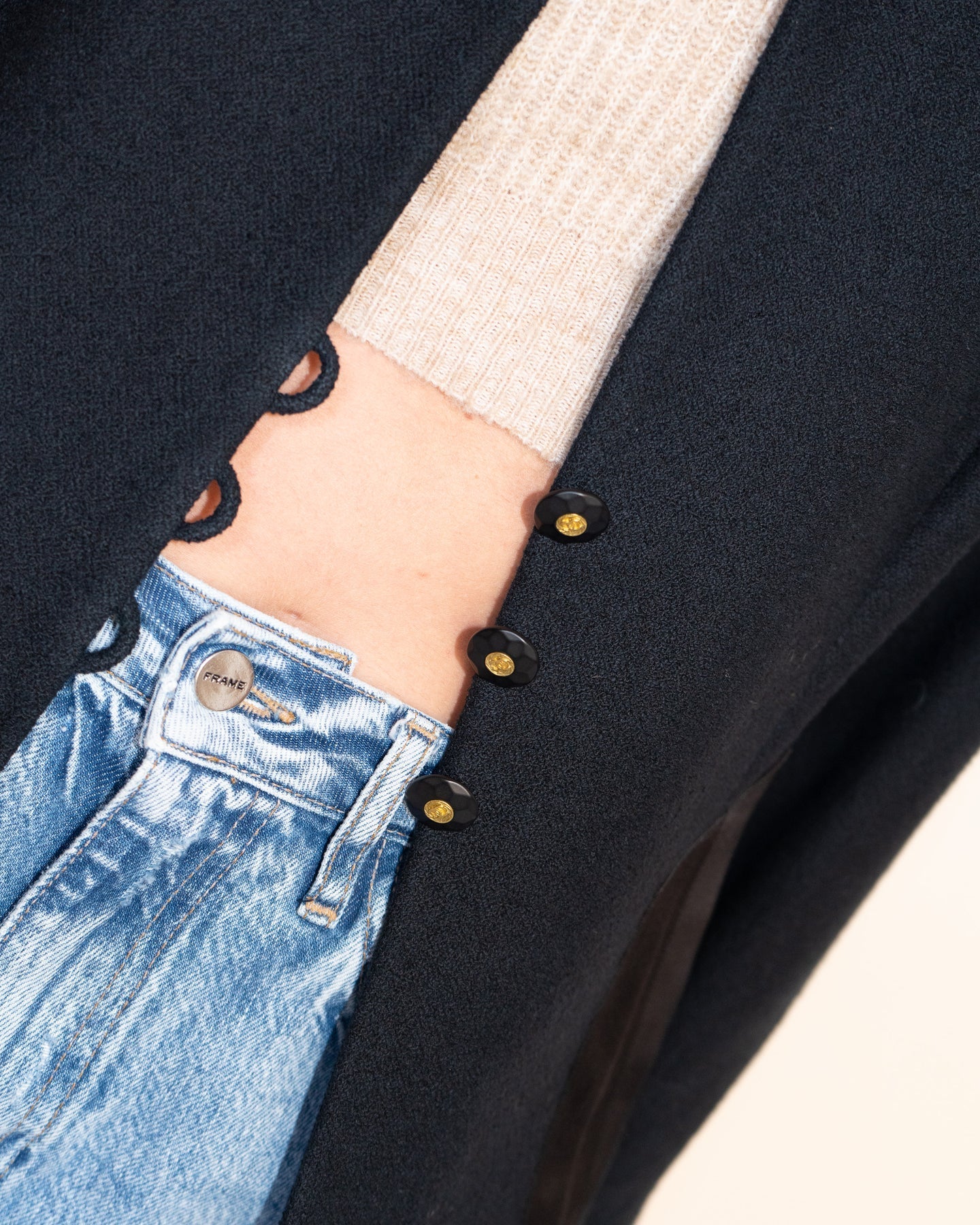 CHANEL 94S Vintage Navy Black Wool Cotton Supermodel Jacket 38 シャネル ヴィンテージ ネイビー ブラック ウール コットン スーパーモデル ジャケット 即発