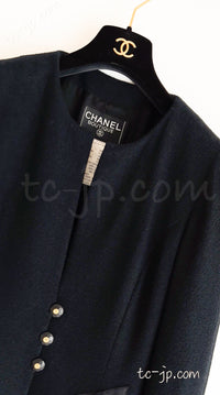 CHANEL 94S Vintage Navy Black Wool Cotton Supermodel Jacket 38 シャネル ヴィンテージ ネイビー ブラック ウール コットン スーパーモデル ジャケット 即発