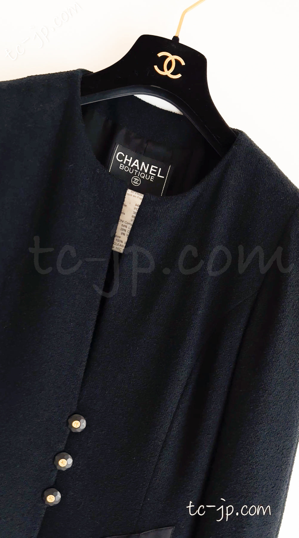 CHANEL 94S Vintage Navy Black Wool Cotton Supermodel Jacket 38 シャネル ヴィンテージ ネイビー ブラック ウール コットン スーパーモデル ジャケット 即発