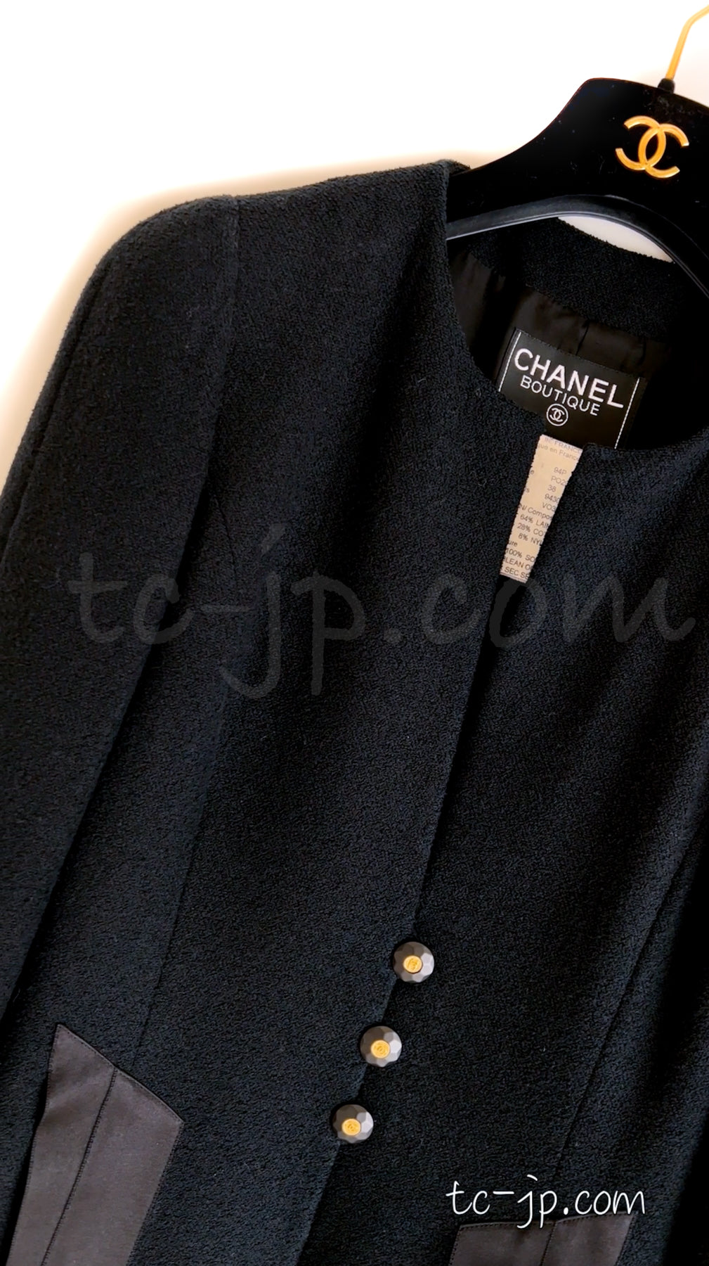 CHANEL 94S Vintage Navy Black Wool Cotton Supermodel Jacket 38 シャネル ヴィンテージ ネイビー ブラック ウール コットン スーパーモデル ジャケット 即発