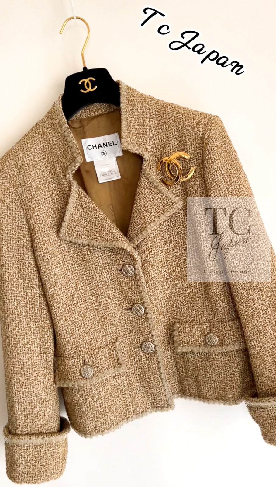 CHANEL 13C Gold Silk Blend Lesage Tweed Jacket 40 シャネル ゴールド ルサージュ ツイード ジャケット 即発
