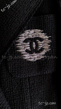 CHANEL 12S Black CC Silver Logo Cotton Tweed Jacket 34 36 38 シャネル ブラック CCロゴ シルバー刺繍 コットン ツイード ジャケット 即発