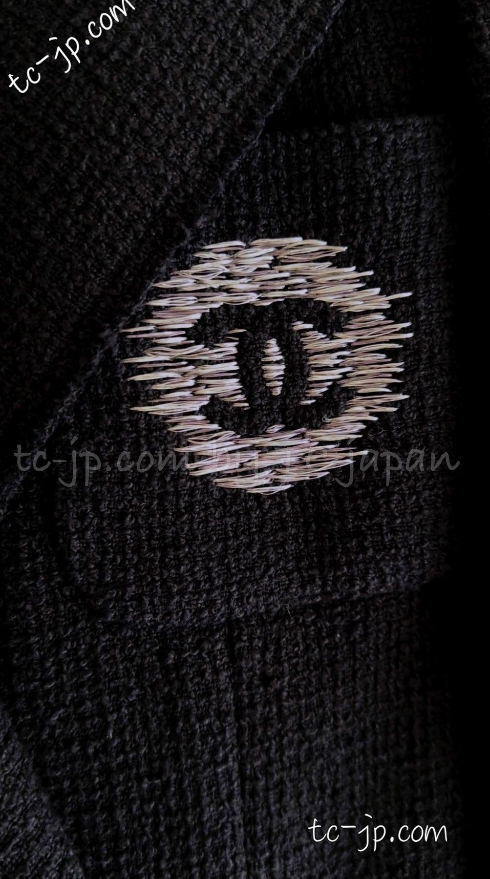 CHANEL 12S Black CC Silver Logo Cotton Tweed Jacket 34 36 38 シャネル ブラック CCロゴ シルバー刺繍 コットン ツイード ジャケット 即発