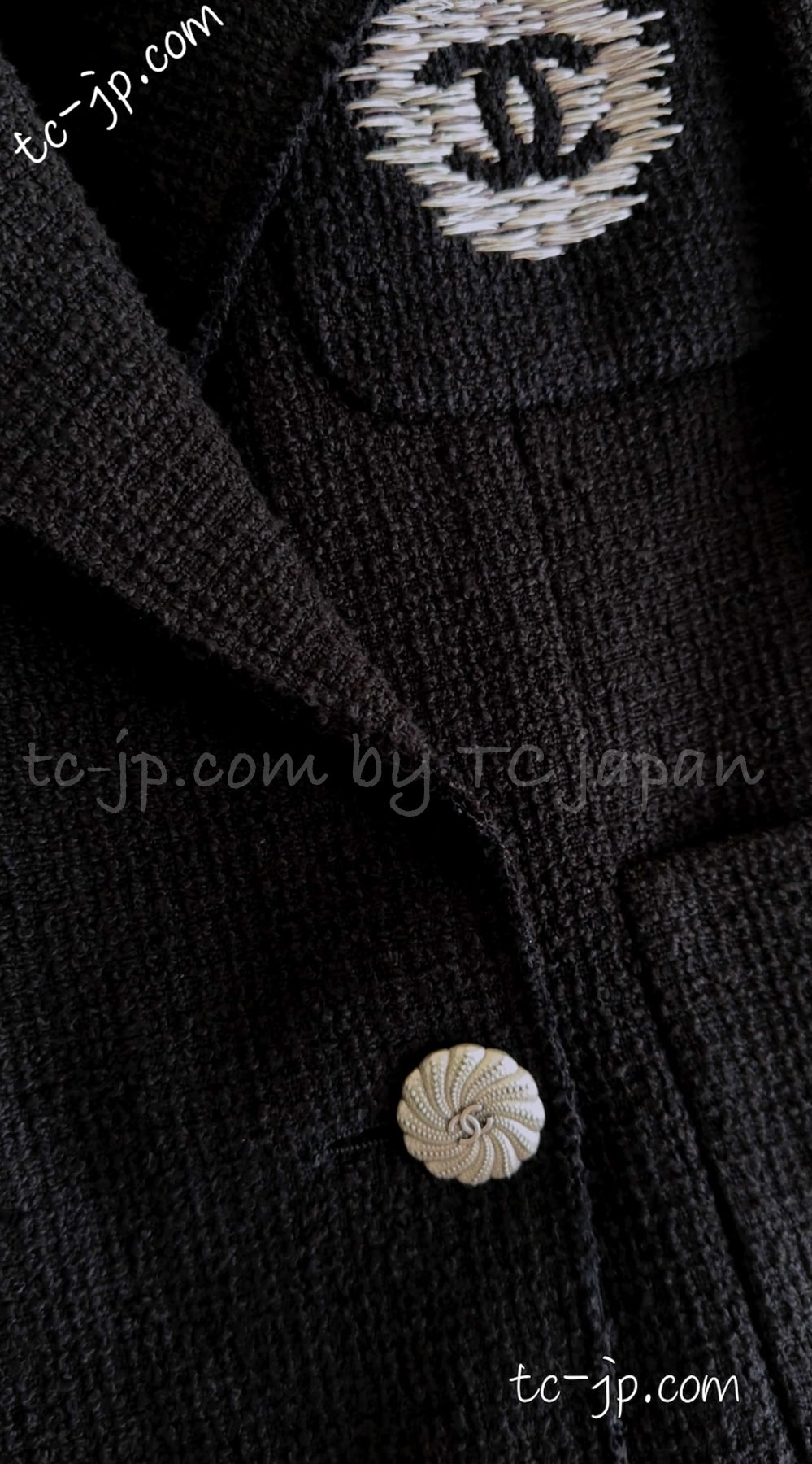 CHANEL 12S Black CC Silver Logo Cotton Tweed Jacket 34 36 38 シャネル ブラック CCロゴ シルバー刺繍 コットン ツイード ジャケット 即発