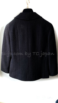 CHANEL 12S Black CC Silver Logo Cotton Tweed Jacket 34 36 38 シャネル ブラック CCロゴ シルバー刺繍 コットン ツイード ジャケット 即発
