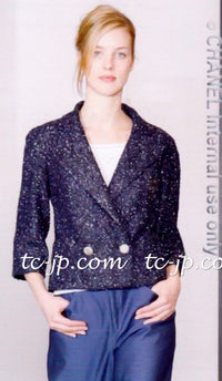 CHANEL 12S Black CC Silver Logo Cotton Tweed Jacket 34 36 38 シャネル ブラック CCロゴ シルバー刺繍 コットン ツイード ジャケット 即発