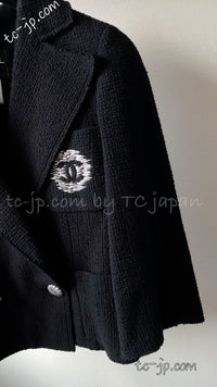 CHANEL 12S Black CC Silver Logo Cotton Tweed Jacket 34 36 38 シャネル ブラック CCロゴ シルバー刺繍 コットン ツイード ジャケット 即発
