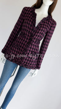 CHANEL 09S Purple Black Houndstooth Silk Tweed Jacket 38 シャネル パープル ブラック 千鳥柄 シルク ツイード ジャケット 即発