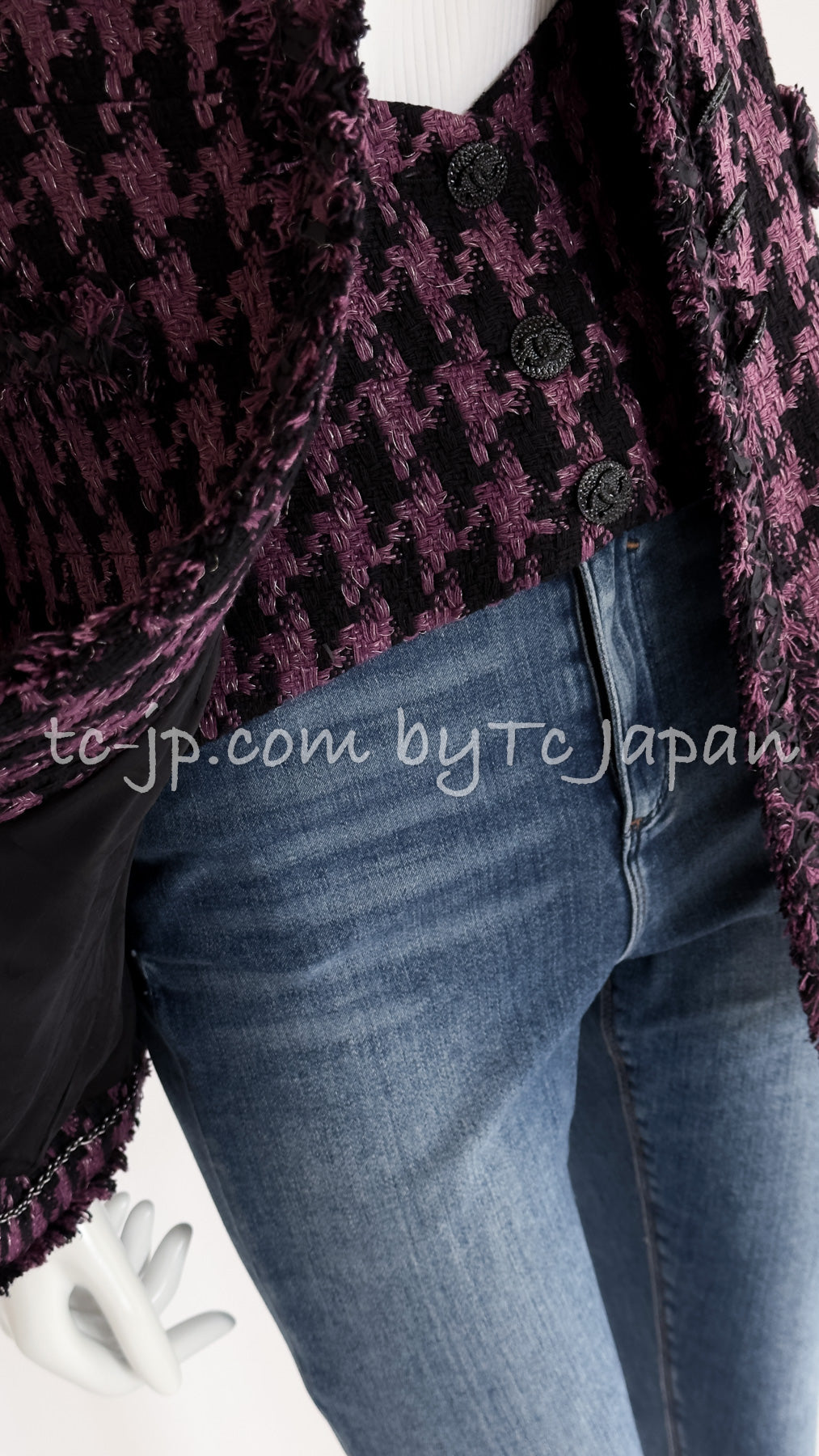 CHANEL 09S Purple Black Houndstooth Silk Tweed Jacket 38 シャネル パープル ブラック 千鳥柄 シルク ツイード ジャケット 即発