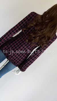 CHANEL 09S Purple Black Houndstooth Silk Tweed Jacket 38 シャネル パープル ブラック 千鳥柄 シルク ツイード ジャケット 即発