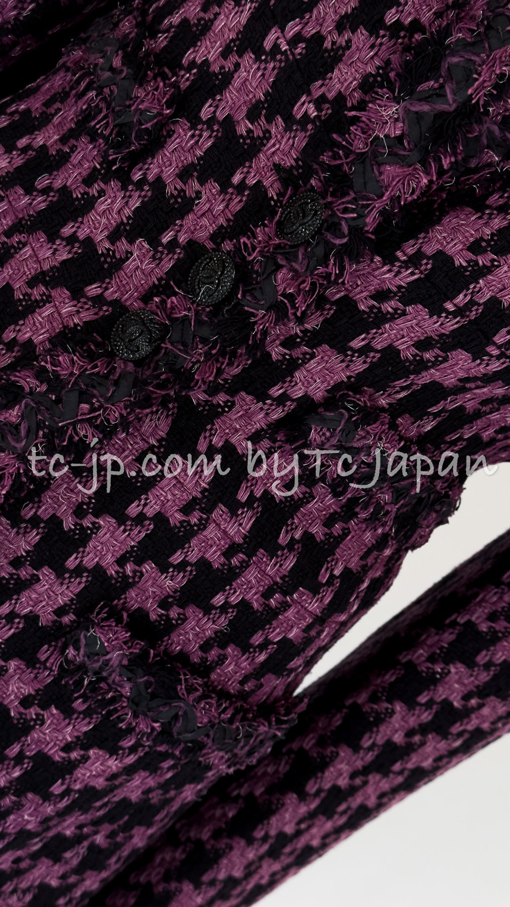 CHANEL 09S Purple Black Houndstooth Silk Tweed Jacket 38 シャネル パープル ブラック 千鳥柄 シルク ツイード ジャケット 即発