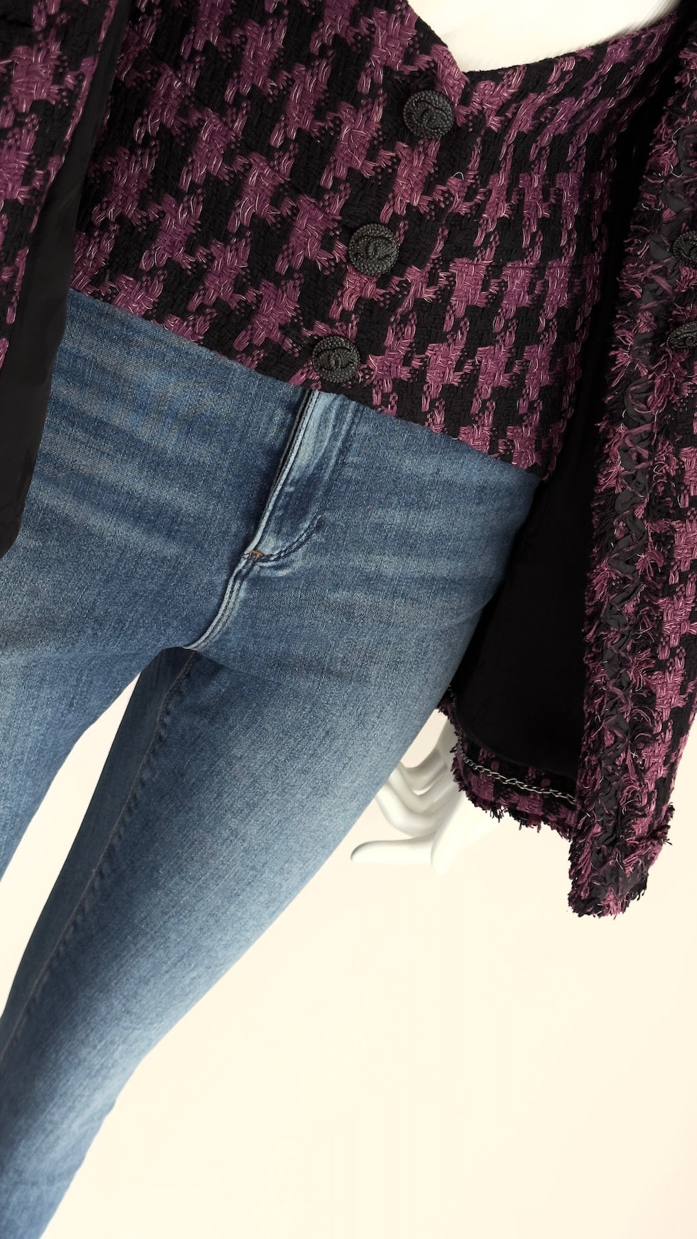 CHANEL 09S Purple Black Houndstooth Silk Tweed Jacket 38 シャネル パープル ブラック 千鳥柄 シルク ツイード ジャケット 即発