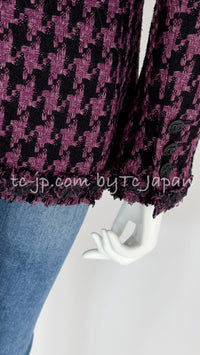 CHANEL 09S Purple Black Houndstooth Silk Tweed Jacket 38 シャネル パープル ブラック 千鳥柄 シルク ツイード ジャケット 即発