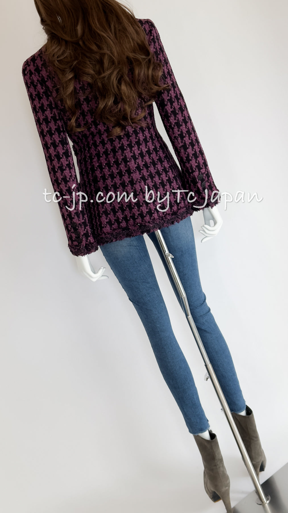 CHANEL 09S Purple Black Houndstooth Silk Tweed Jacket 38 シャネル パープル ブラック 千鳥柄 シルク ツイード ジャケット 即発