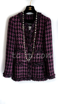 CHANEL 09S Purple Black Houndstooth Silk Tweed Jacket 38 シャネル パープル ブラック 千鳥柄 シルク ツイード ジャケット 即発