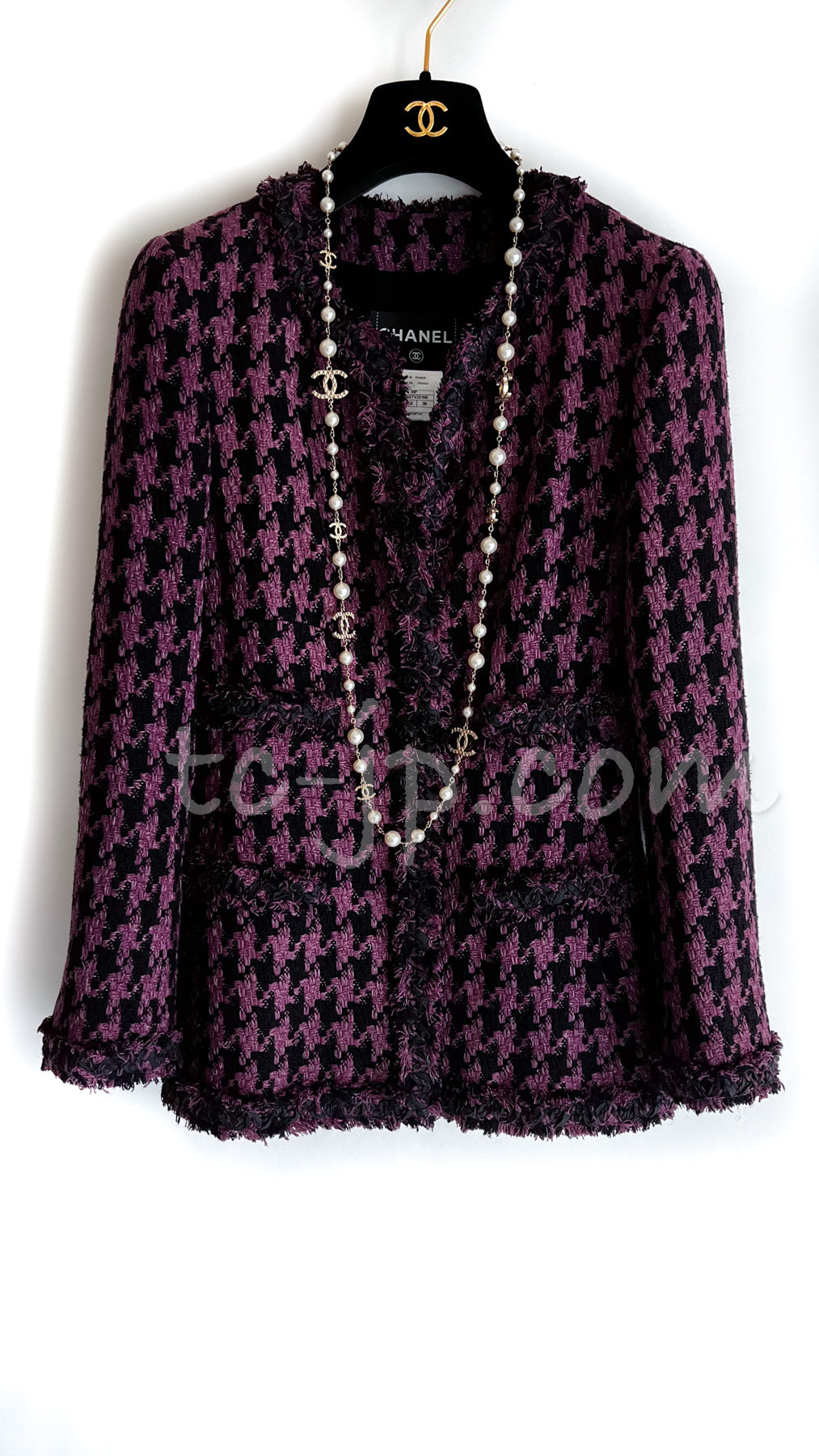 CHANEL 09S Purple Black Houndstooth Silk Tweed Jacket 38 シャネル パープル ブラック 千鳥柄 シルク ツイード ジャケット 即発