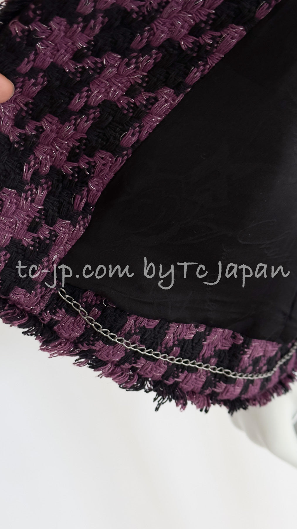 CHANEL 09S Purple Black Houndstooth Silk Tweed Jacket 38 シャネル パープル ブラック 千鳥柄 シルク ツイード ジャケット 即発