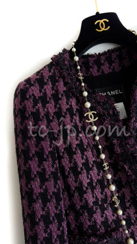 CHANEL 09S Purple Black Houndstooth Silk Tweed Jacket 38 シャネル パープル ブラック 千鳥柄 シルク ツイード ジャケット 即発
