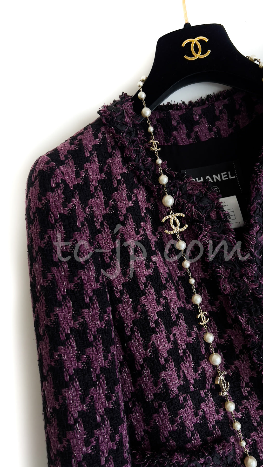 CHANEL 09S Purple Black Houndstooth Silk Tweed Jacket 38 シャネル パープル ブラック 千鳥柄 シルク ツイード ジャケット 即発