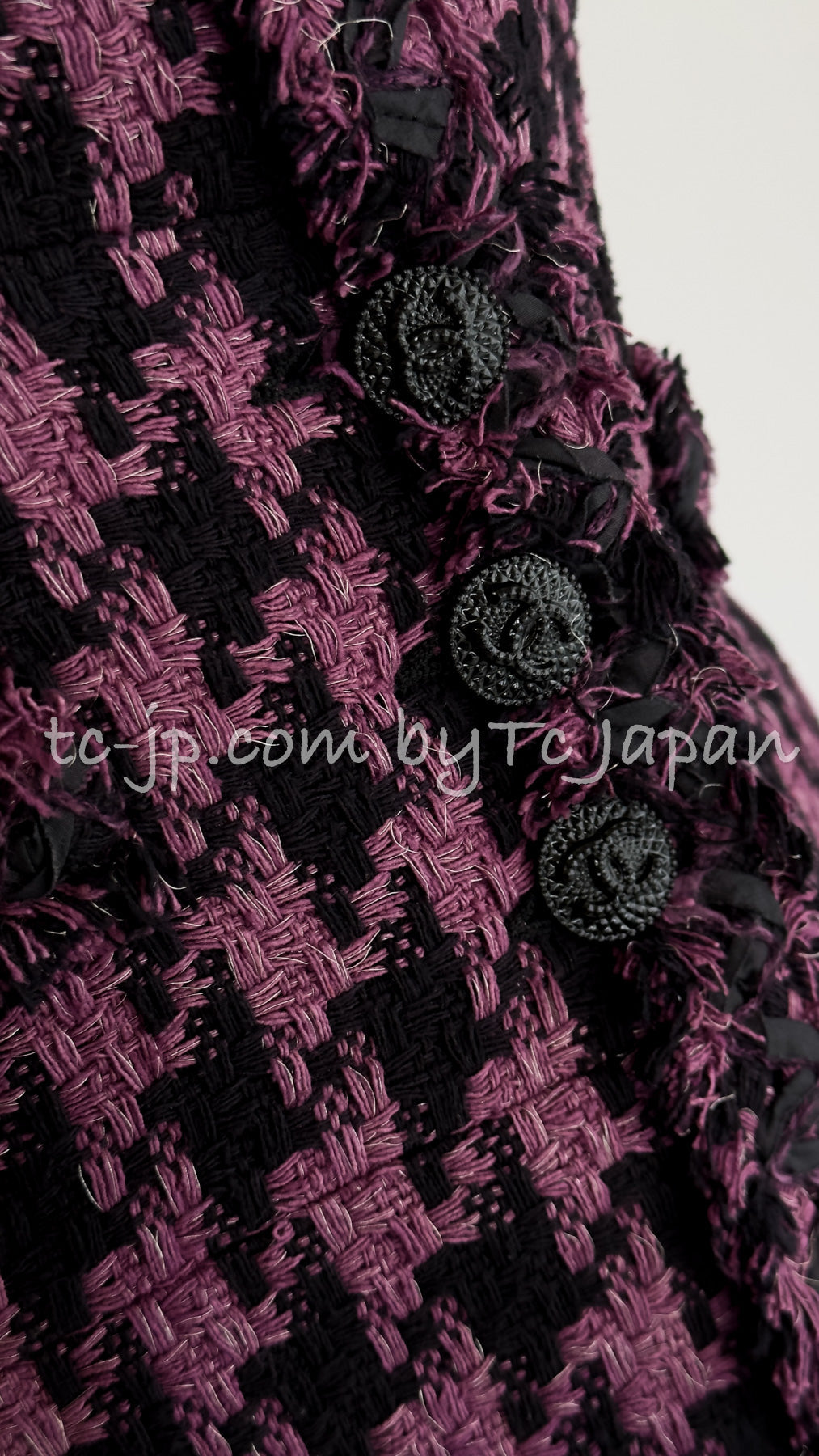 CHANEL 09S Purple Black Houndstooth Silk Tweed Jacket 38 シャネル パープル ブラック 千鳥柄 シルク ツイード ジャケット 即発