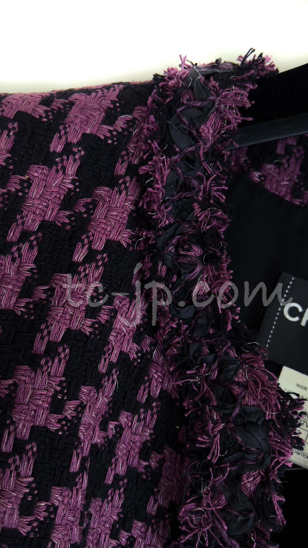 CHANEL 09S Purple Black Houndstooth Silk Tweed Jacket 38 シャネル パープル ブラック 千鳥柄 シルク ツイード ジャケット 即発