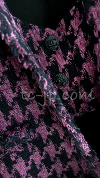 CHANEL 09S Purple Black Houndstooth Silk Tweed Jacket 38 シャネル パープル ブラック 千鳥柄 シルク ツイード ジャケット 即発