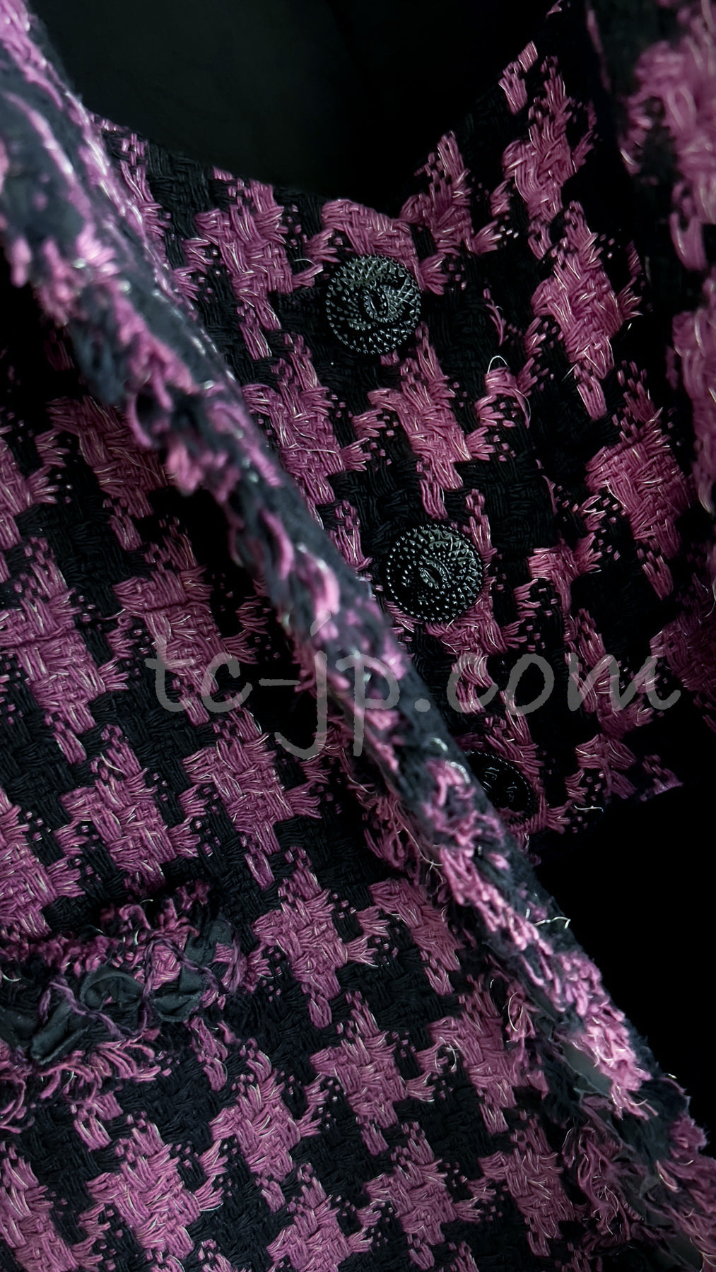 CHANEL 09S Purple Black Houndstooth Silk Tweed Jacket 38 シャネル パープル ブラック 千鳥柄 シルク ツイード ジャケット 即発