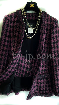 CHANEL 09S Purple Black Houndstooth Silk Tweed Jacket 38 シャネル パープル ブラック 千鳥柄 シルク ツイード ジャケット 即発