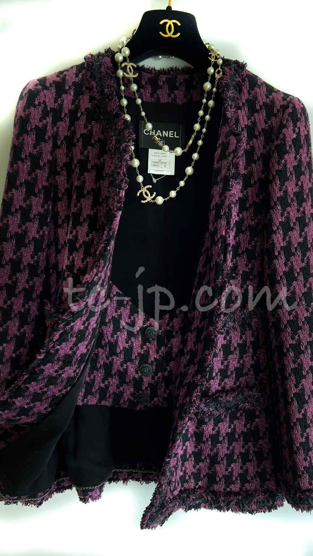 CHANEL 09S Purple Black Houndstooth Silk Tweed Jacket 38 シャネル パープル ブラック 千鳥柄 シルク ツイード ジャケット 即発