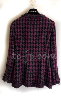 CHANEL 09S Purple Black Houndstooth Silk Tweed Jacket 38 シャネル パープル ブラック 千鳥柄 シルク ツイード ジャケット 即発