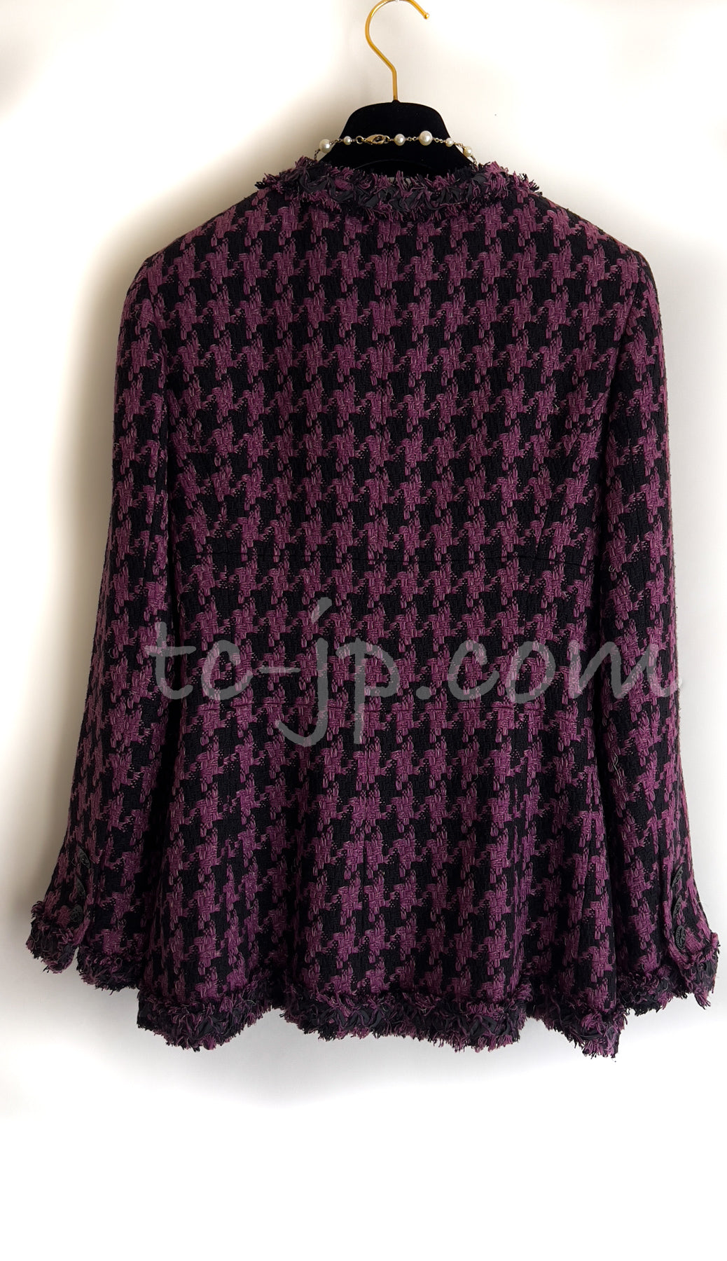 CHANEL 09S Purple Black Houndstooth Silk Tweed Jacket 38 シャネル パープル ブラック 千鳥柄 シルク ツイード ジャケット 即発