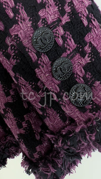 CHANEL 09S Purple Black Houndstooth Silk Tweed Jacket 38 シャネル パープル ブラック 千鳥柄 シルク ツイード ジャケット 即発