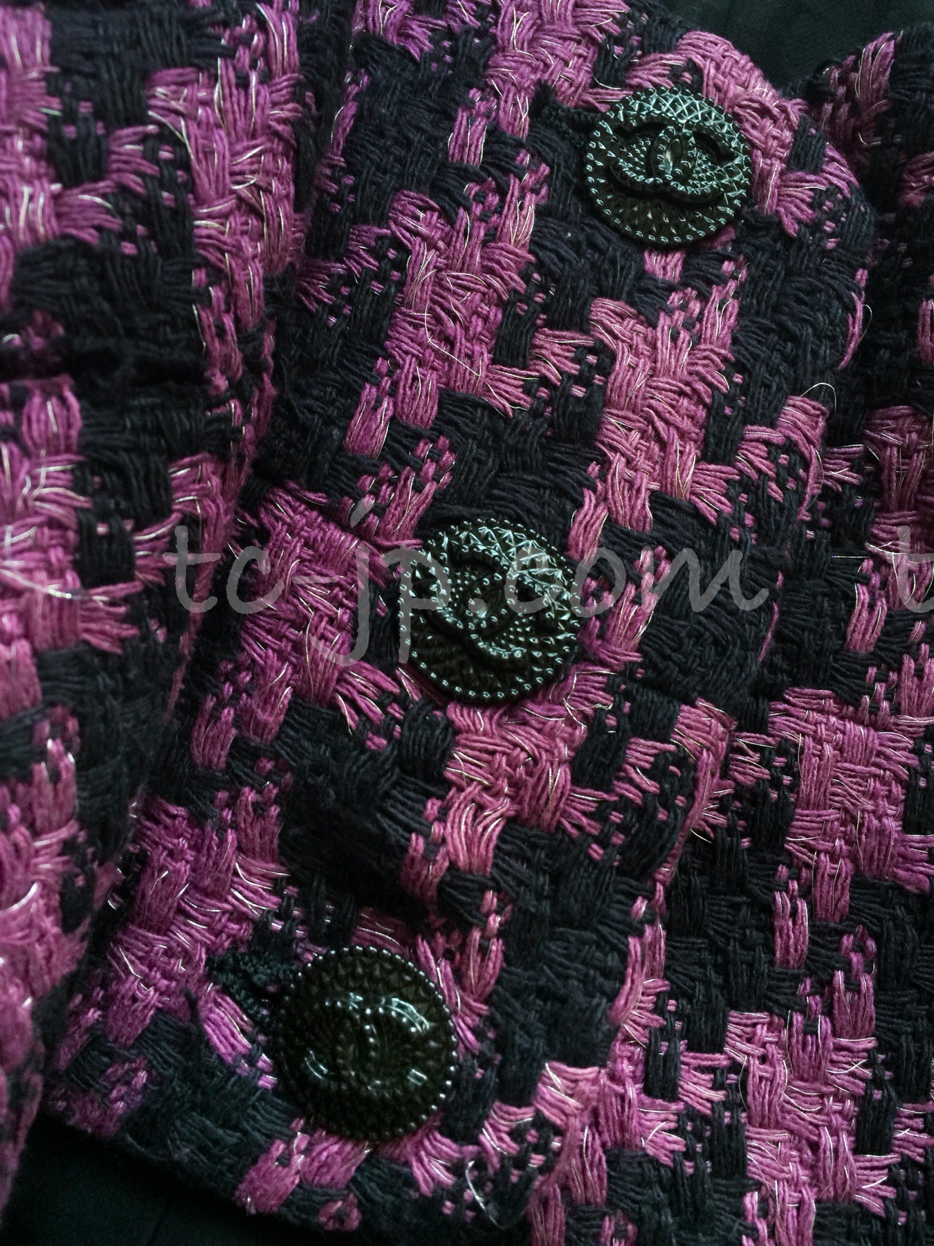 CHANEL 09S Purple Black Houndstooth Silk Tweed Jacket 38 シャネル パープル ブラック 千鳥柄 シルク ツイード ジャケット 即発