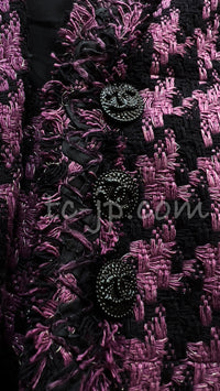 CHANEL 09S Purple Black Houndstooth Silk Tweed Jacket 38 シャネル パープル ブラック 千鳥柄 シルク ツイード ジャケット 即発