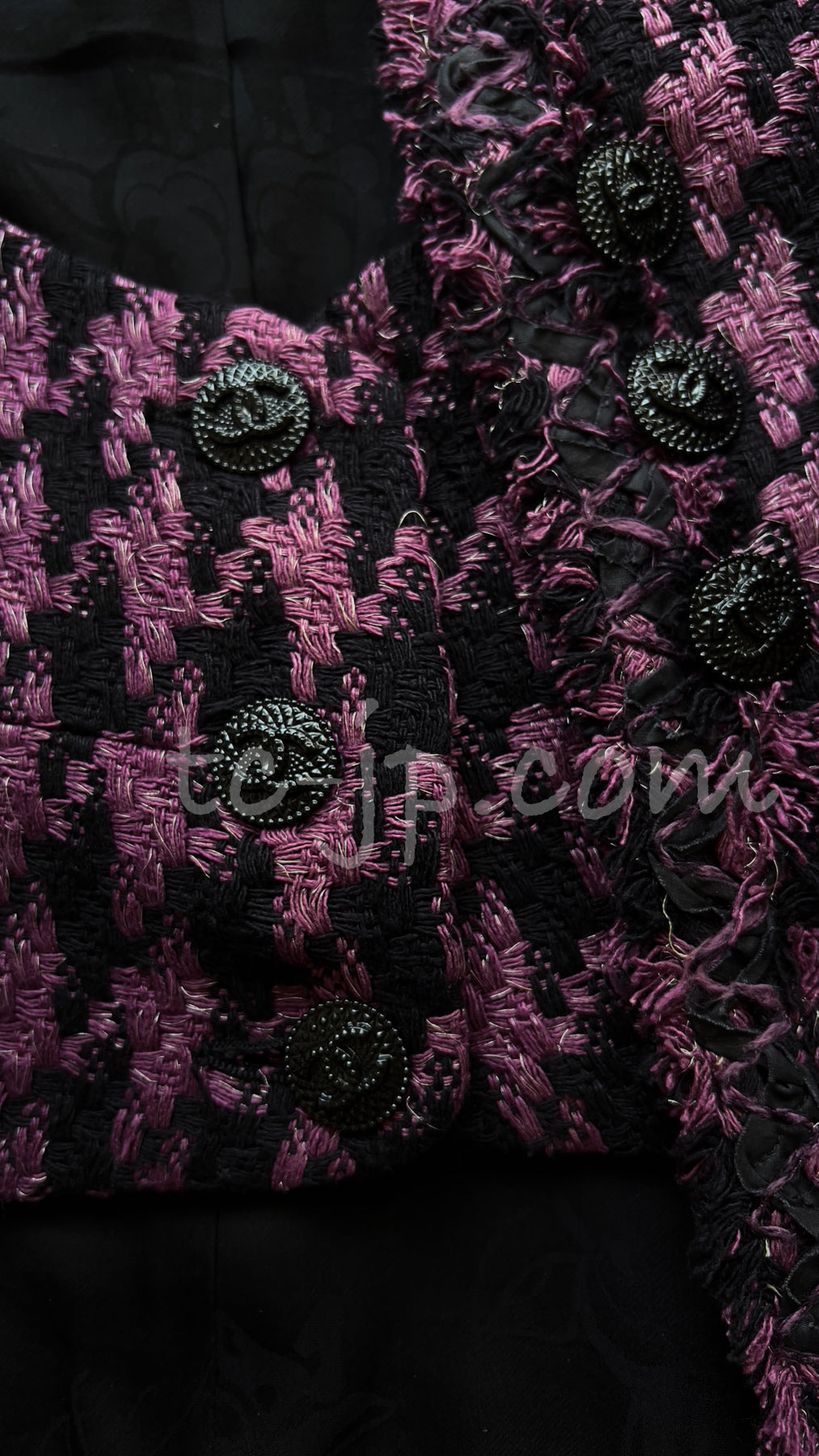 CHANEL 09S Purple Black Houndstooth Silk Tweed Jacket 38 シャネル パープル ブラック 千鳥柄 シルク ツイード ジャケット 即発