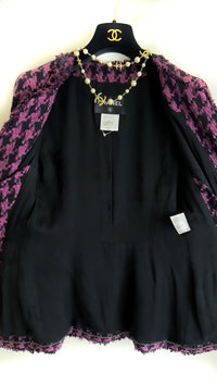 CHANEL 09S Purple Black Houndstooth Silk Tweed Jacket 38 シャネル パープル ブラック 千鳥柄 シルク ツイード ジャケット 即発