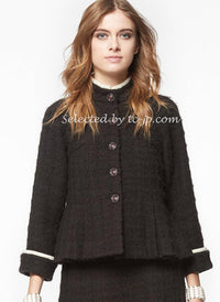CHANEL 18PA 18B Brown Wool 100 Stand Collar Pleated Tweed Jacket 42 シャネル ブラウン ウール 100 スタンド カラー プリーツ ツイード ジャケット 即発