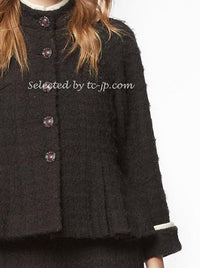 CHANEL 18PA 18B Brown Wool 100 Stand Collar Pleated Tweed Jacket 42 シャネル ブラウン ウール 100 スタンド カラー プリーツ ツイード ジャケット 即発