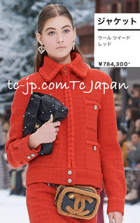 CHANEL 19A Coral Red Zipper Wool Tweed Coat Jacket 36 38 42 シャネル コーラル レッド ジッパー ウール ツイード コート ジャケット 即発