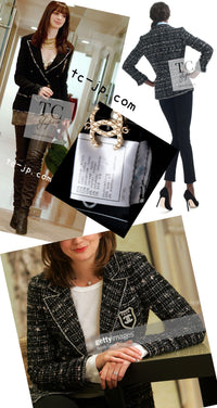 CHANEL 05C Black Silver Trim CC Logo Emblem Lesage Blazer Jacket 38 シャネル ブラック シルバー トリム CC ロゴ エンブレム ルサージュ ブレザー ジャケット 即発