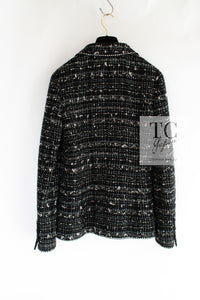 CHANEL 05C Black Silver Trim CC Logo Emblem Lesage Blazer Jacket 38 シャネル ブラック シルバー トリム CC ロゴ エンブレム ルサージュ ブレザー ジャケット 即発