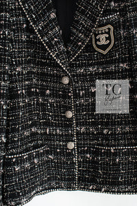 CHANEL 05C Black Silver Trim CC Logo Emblem Lesage Blazer Jacket 38 シャネル ブラック シルバー トリム CC ロゴ エンブレム ルサージュ ブレザー ジャケット 即発