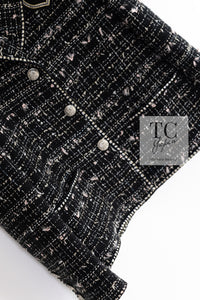 CHANEL 05C Black Silver Trim CC Logo Emblem Lesage Blazer Jacket 38 シャネル ブラック シルバー トリム CC ロゴ エンブレム ルサージュ ブレザー ジャケット 即発