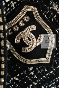CHANEL 05C Black Silver Trim CC Logo Emblem Lesage Blazer Jacket 38 シャネル ブラック シルバー トリム CC ロゴ エンブレム ルサージュ ブレザー ジャケット 即発