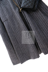 CHANEL 18PF Charcoal Gray Striped Wool Coat 40 シャネル チャコール グレー ストライプ ウール コート 即発